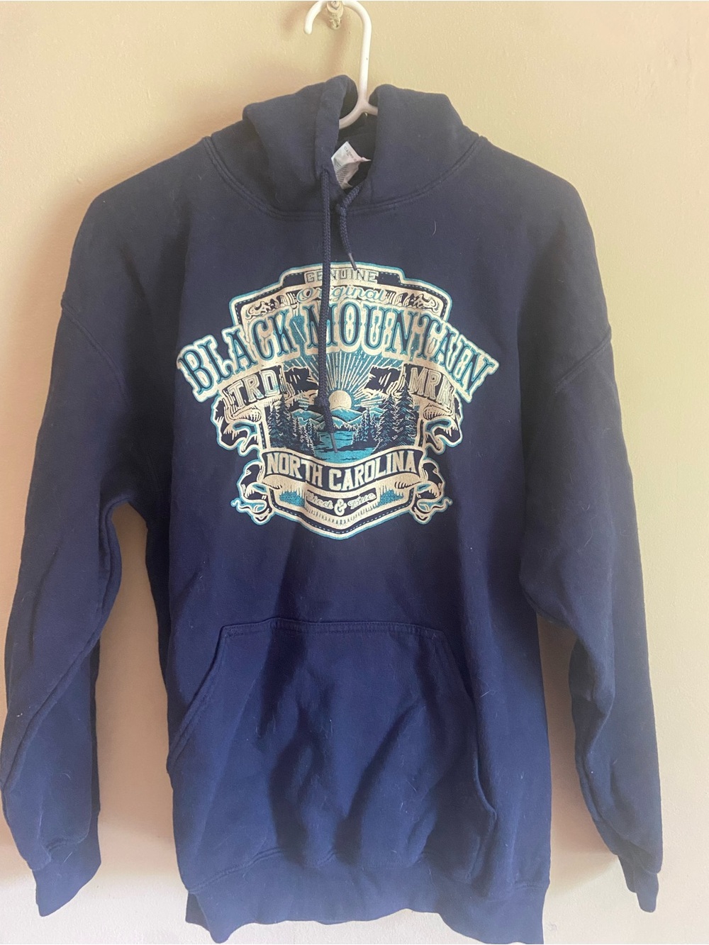 Gildan Travel Adventure Explorer Navy Pullover Hoodie with Mountain Graphic